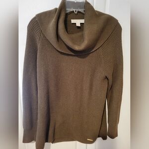 Michael Kors Cowl Neck Waffle Knit Brown Minimalist Textured Sweater Size Medium